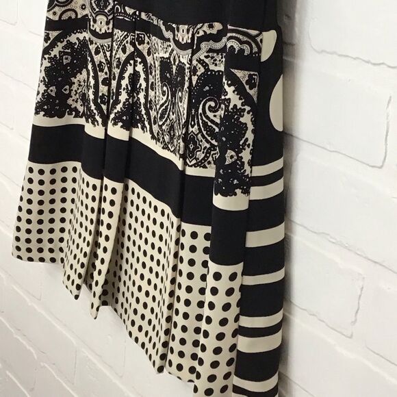 Tenax pleated BLACK ECRU classic retro dress sleeveless round neck stretchy 42 - Picture 6 of 15